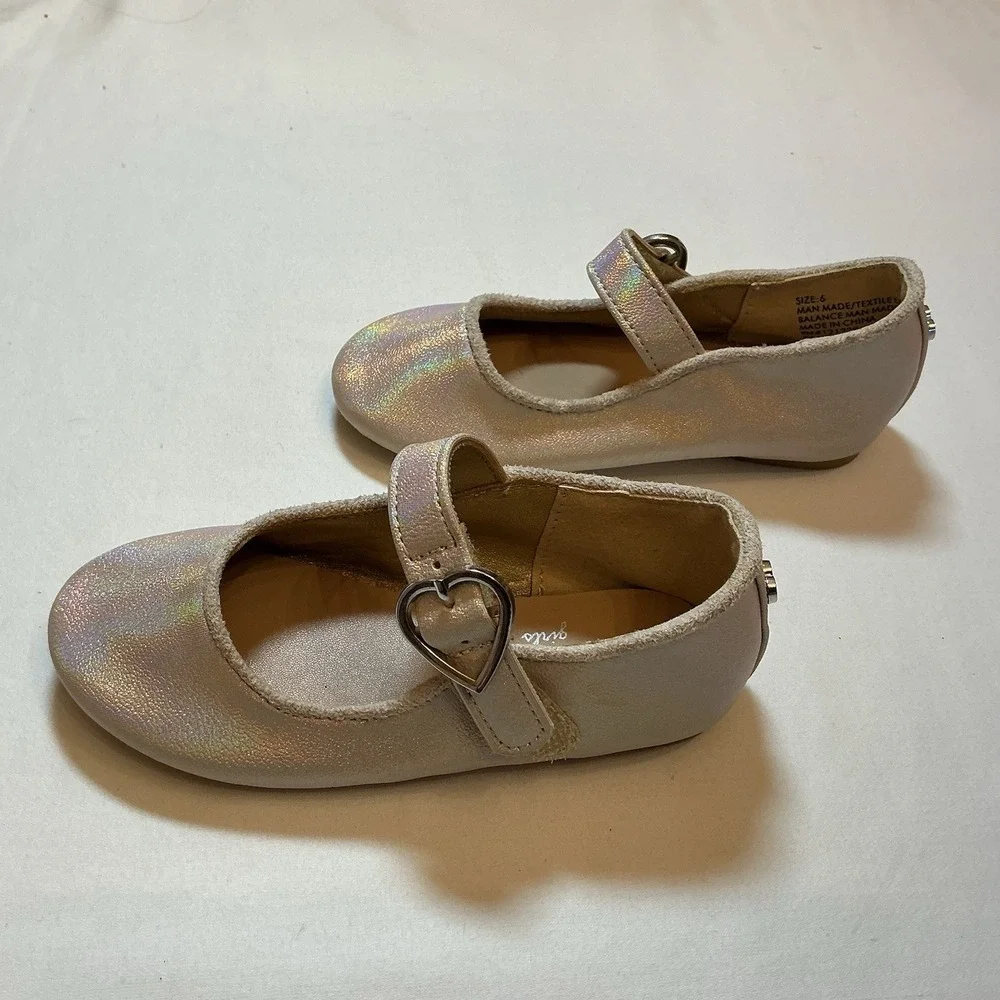 bebe Girls Glitter Pink Heart Buckle Mary Jane Flats Rubber Sole Toddler Size 6‎